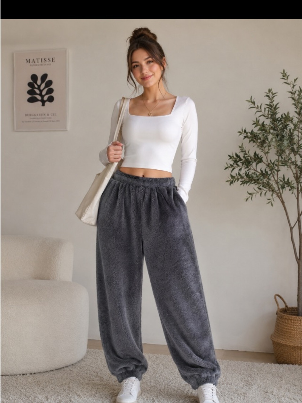 Women’s XL Dark Gray Plush Fleece Lounge Jogger Pants Soft Cozy Relaxed Fit